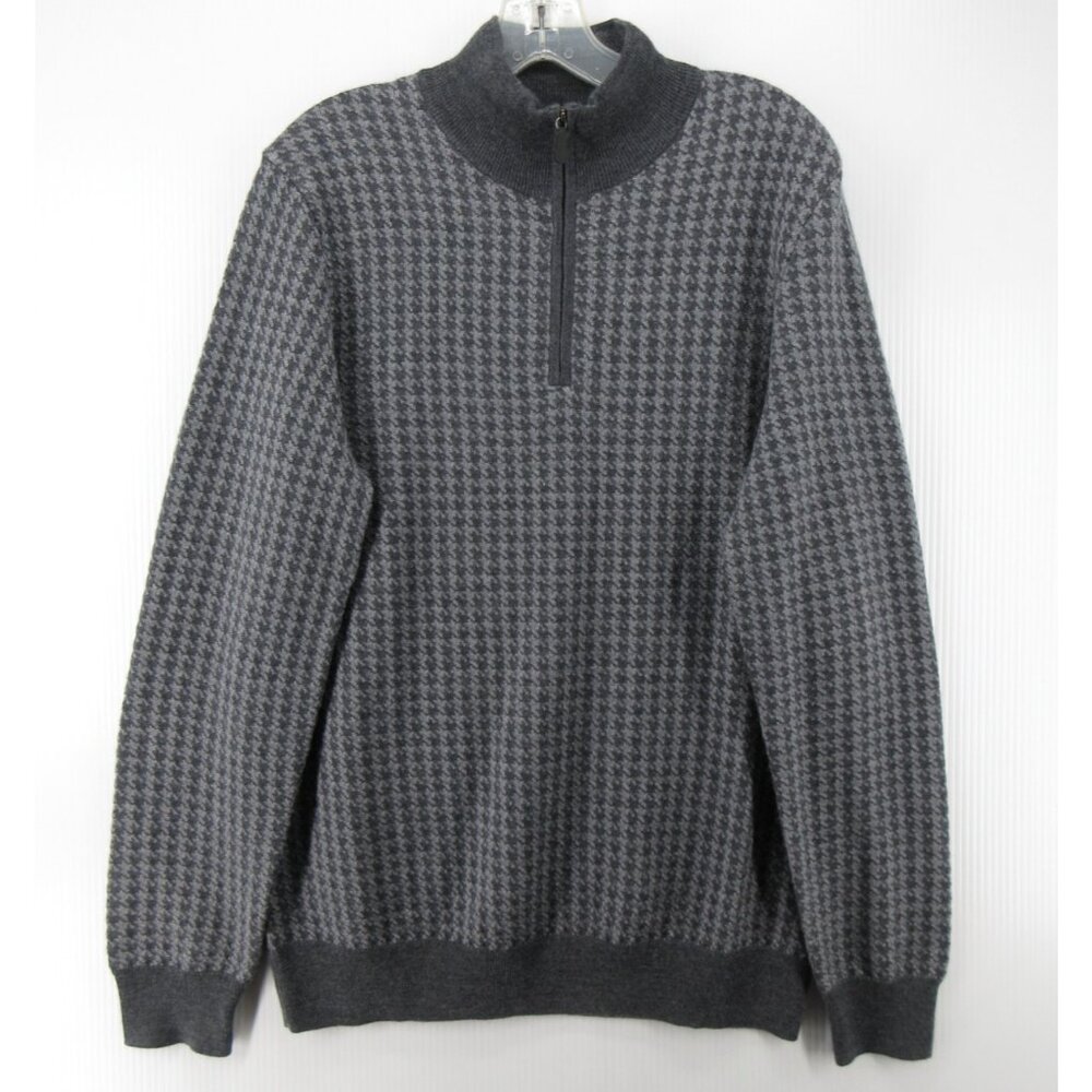 Jos A Bank Sweater Medium Merino Wool 1/4 Zip Houndstooth Tailored Fit